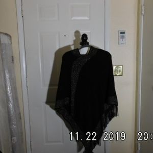 Black Sweater Knit Poncho Wrap XL